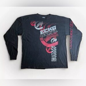Ecko UNLTD men’s pullover black Long Sleeve graphic shirt,Y2K,Grunge|Size:2XL